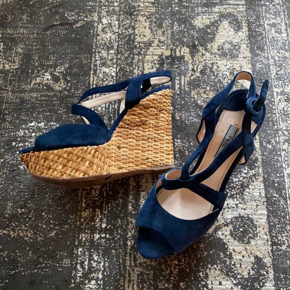 Prada Suede Crisscross Platform Wedges Sandals